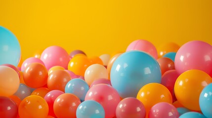 Wall Mural - a lot of colorful balloons on a yellow background. the balloons are in different colors, such as blu