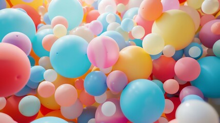 Wall Mural - a lot of pastel color balls are floating in the air. the balls are in different sizes and colors, an
