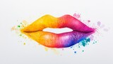 Vibrant rainbow watercolor lips, artistic splash, colorful makeup, mouth illustration, beauty art.