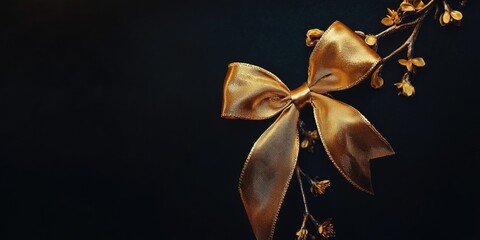 Wall Mural - Gold bow on black background