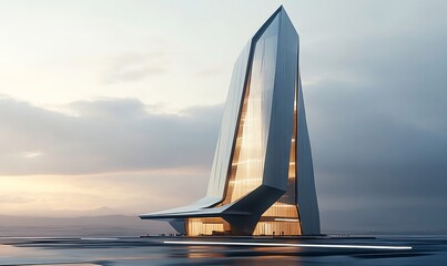 Sticker - Futuristic skyscraper sunset desert