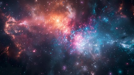 A photo of colorful fireworks over a distant galaxy