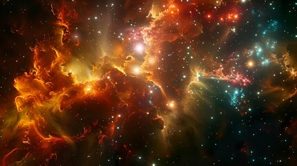 A photo of colorful fireworks over a distant galaxy