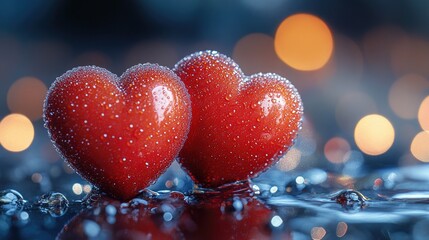 Wall Mural - Fresh heart shaped tomatoes placed on a table, perfect for decoration or photography