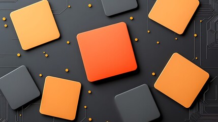 Leinwandbilder - Abstract Technology Background Orange and Gray Squares on Circuit Board