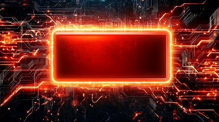 Poster - Glowing Red Circuit Board with Central Empty Display Panel Technology Background