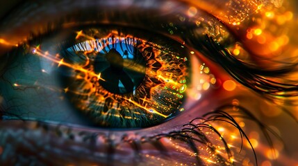 A photo of an eye and a laser diffraction patter