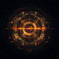 Aufkleber - Futuristic Orange and Black Tech HUD Interface Circular Digital Display Glowing Sci Fi Design