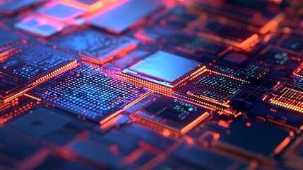 Leinwandbilder - Abstract Close up of Illuminated Circuit Board Technology Background Digital Data Microchip