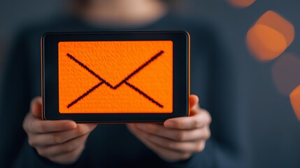 Poster - Person Holding Tablet Showing Digital Email Envelope Online Communication Concept
