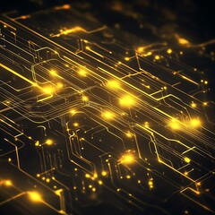 Leinwandbilder - Abstract Glowing Gold Circuit Board Technology Background Digital Network Futuristic Design