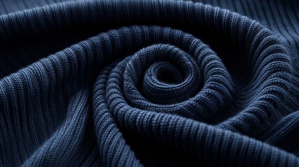 Wall Mural - A rich, textured winter jersey fabric in deep navy blue, featuring a fine ribbed knit design. The background shows natural folds, giving a cozy and warm aesthetic with a realistic soft touch.