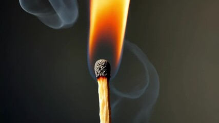 Wall Mural - close up of a burning match showcases intense flame and smoke, emphasizing transformation and energy
