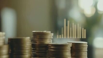 Aufkleber - Investor is placing a bitcoin on a stack of coins, symbolizing the growth of cryptocurrency investments, with a graph showing positive market trends in the background