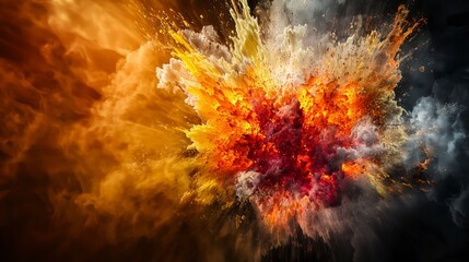 Aufkleber - Volcanic eruption explosion abstract representation digital art fiery environment close-up view nature's fury