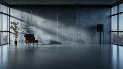Aufkleber - Modern asymmetrical lounge design urban loft interior space minimalist environment wide-angle view creative aesthetics