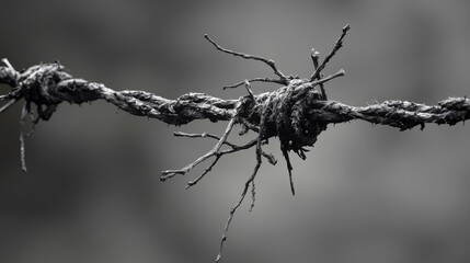 Poster - Confronting change barbed wire entanglements nature photography bold black and white contrast close-up perspective