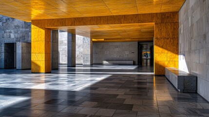Leinwandbilder - Contrasting shadows and bold borders in modern architecture urban space interior design bright environment wide angle view