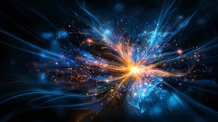 Aufkleber - Dynamic light beams circulating around a central point abstract digital art vibrant colors creative space close-up view