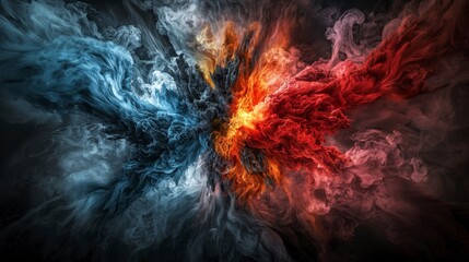 Poster - Dynamic composition colorful volcano-inspired abstract art featuring vivid explosions and creative concepts