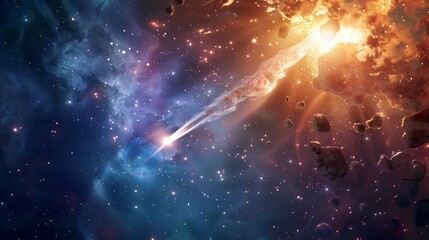 Wall Mural - A photo of fireworks with a comet in the background
