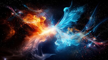 Poster - Cosmic light trails flowing through time in a mystical space environment abstract art scene