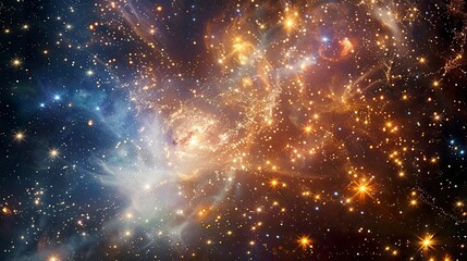 Wall Mural - A photo of fireworks with a distant star cluster
