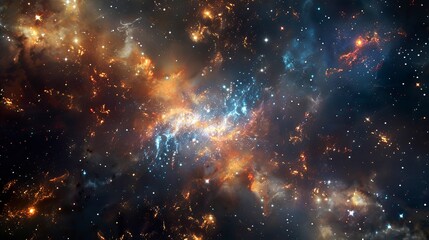 Wall Mural - A photo of fireworks with a distant star cluster