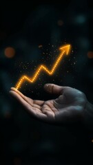 Aufkleber - Businessman is holding a glowing upward trending arrow in his palm, symbolizing financial growth, investment success, and positive market trends