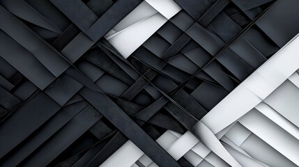 Poster - Dynamic black and white diagonal lines intersecting abstract art digital design modern atmosphere close-up visual complexity