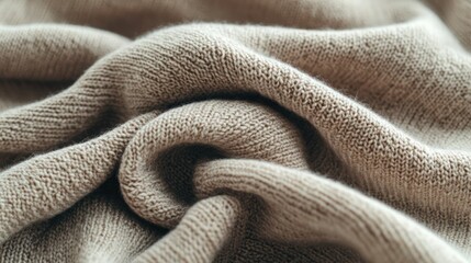 Wall Mural - A soothing, earthy beige winter jersey fabric with a loose-knit pattern. The texture captures the light gently, emphasizing the soft ridges and natural folds that give a cozy, organic vibe.
