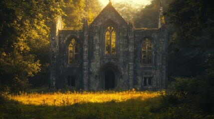 Wall Mural - Ancient Stone Church Ruins in a Forest Setting