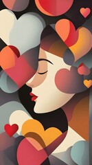Poster - Abstract portrait of a woman surrounded by hearts.