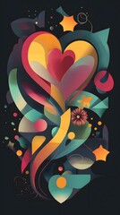 Poster - Abstract heart art with vibrant colors and shapes.