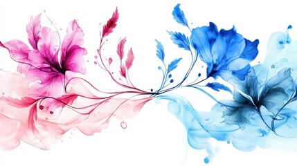 Aufkleber - Gentle watercolor wash of blue and pink flowers abstract design creative art artistic environment vibrant viewpoint