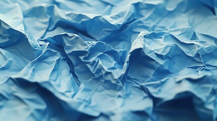 Wall Mural - A stop motion animation of a crumpled blue paper texture, showcasing intricate folds and rough edges as they ripple and morph gently in an endless loop, with grungy details adding depth.