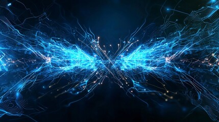 Aufkleber - Dynamic glowing blue electrical circuit lines seamlessly intertwined futuristic digital environment abstract art concept