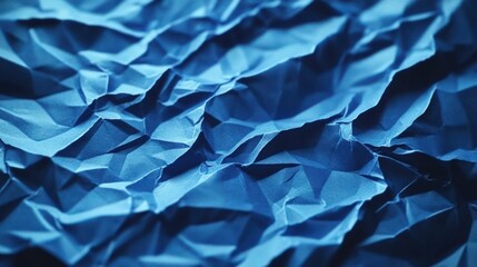 Wall Mural - A stop motion animation of a crumpled blue paper texture, showcasing intricate folds and rough edges as they ripple and morph gently in an endless loop, with grungy details adding depth.