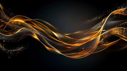 Poster - Dynamic golden waves gracefully flowing across a dark surface digital art abstract visuals modern aesthetic