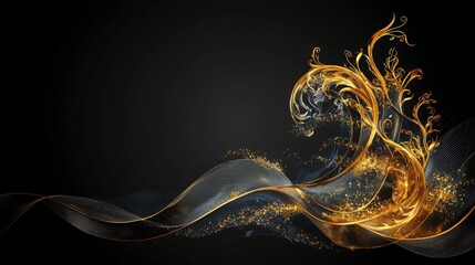 Poster - Golden wave shapes flowing elegantly in a stark environment abstract artwork dynamic composition artistic viewpoint