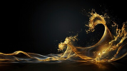 Aufkleber - Dynamic golden wave shapes crafted with fine lines in dark environment for visual impact