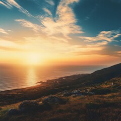 Wall Mural - stunning coastal sunset view in picturesque landscape over ocean