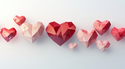Poster - Abstract Polygonal Hearts in Various Shades of Red and Pink Colors