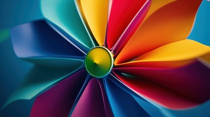 Wall Mural - Close up shot of a multicolored spinning pinwheel.