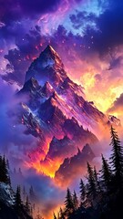 Wall Mural - Majestic mountain landscape at twilight with vibrant colors and dramatic clouds