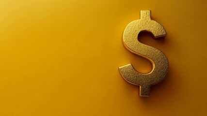 Poster - Large golden dollar sign is standing on a plain yellow background, symbolizing investment, finance, and economic growth with its luxurious and valuable appearance