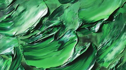 Wall Mural - Oil painting, canvas, abstract green paint strokes. Acrylic artwork, artistic texture. Brush daubs and smears grungy background, hand painted extra large pattern art.