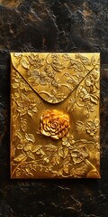 Poster - envelope sealed with golden beeswax, its embossed seal showcasing intricate floral patterns