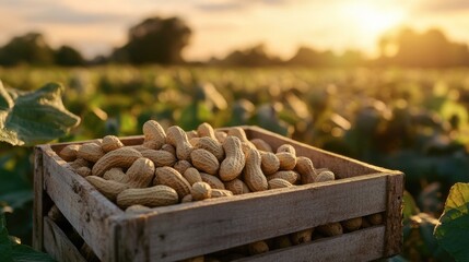 Canvas Print - Peanuts in a wooden crate in a field