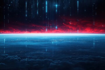 Aufkleber - Vibrant Red and Blue Planet Surrounded by an Expansive Bright Sky Evoking a Sense of Wonder and Exploration in the Depths of Outer Space